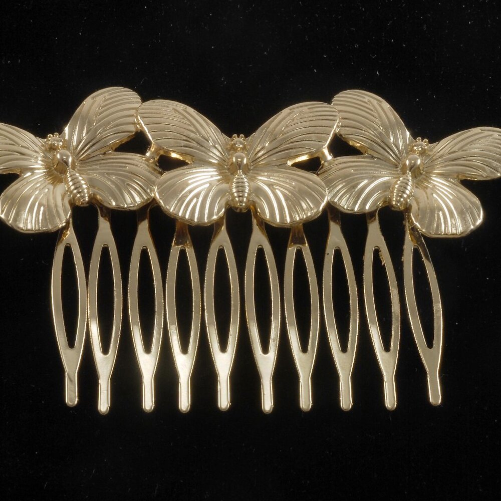 Butterfly Hair Comb Gold Tone MetaSide Comb 2"